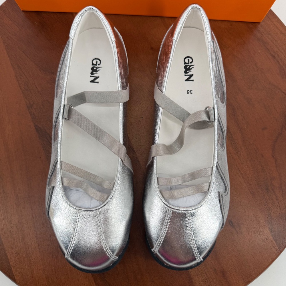 Bibi Lou Gamin Fierce Mary Jane Ballet Flat Silver Metallic Women EU 38/US 7-7.5 - Picture 6 of 13